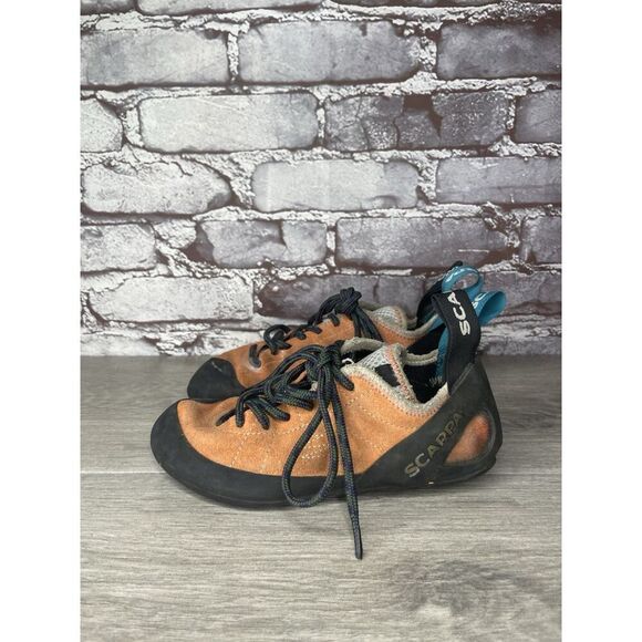 Scarpa Helix Rock Climbing Shoes Orange Suede Synthetic Lace Women 36EU/5.5M US - Picture 1 of 16